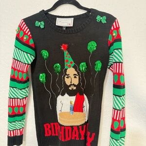 Festive Christmas Black and Green jesus ugly Sweater Christmas!